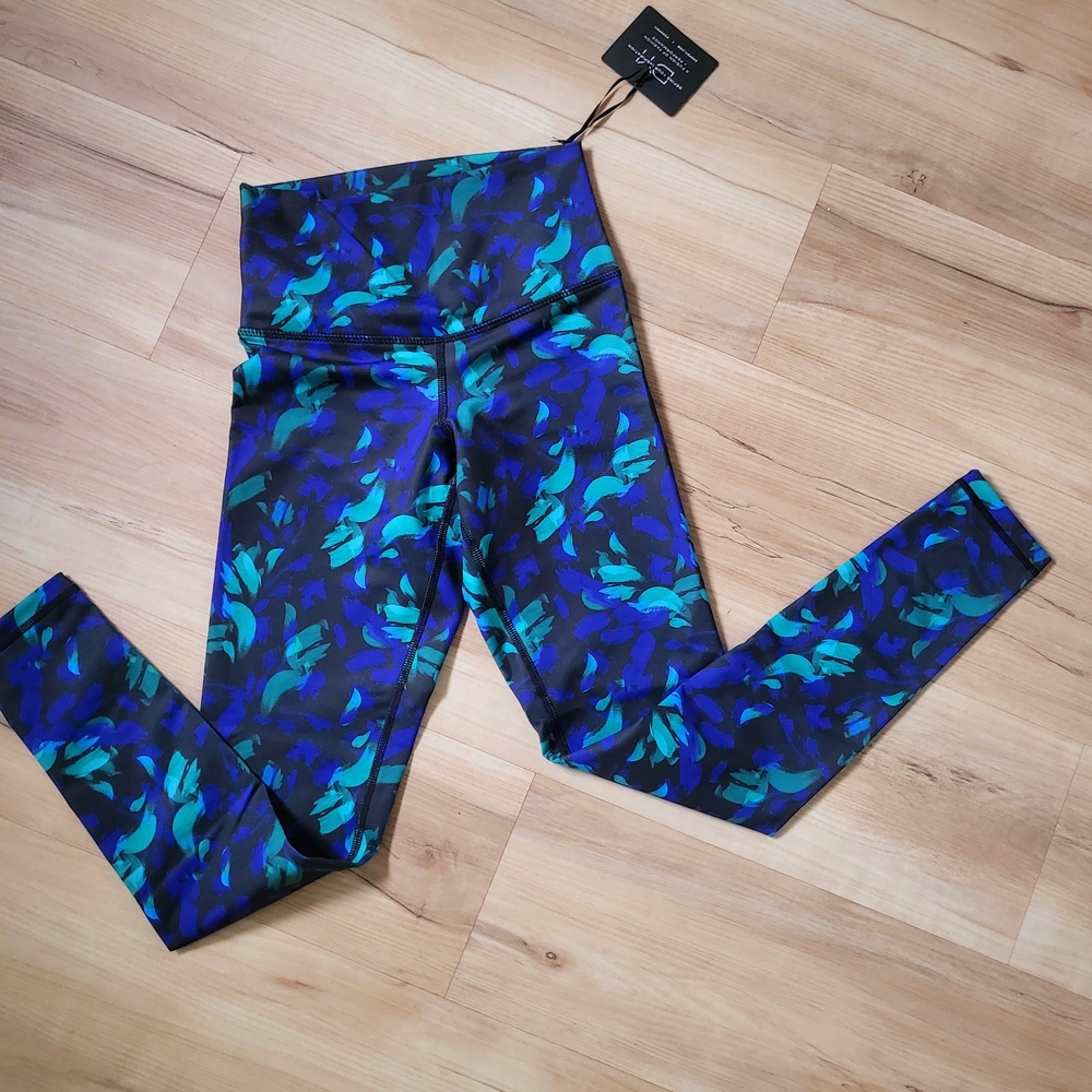 High-Waist Active Leggings - Blue Teal Print